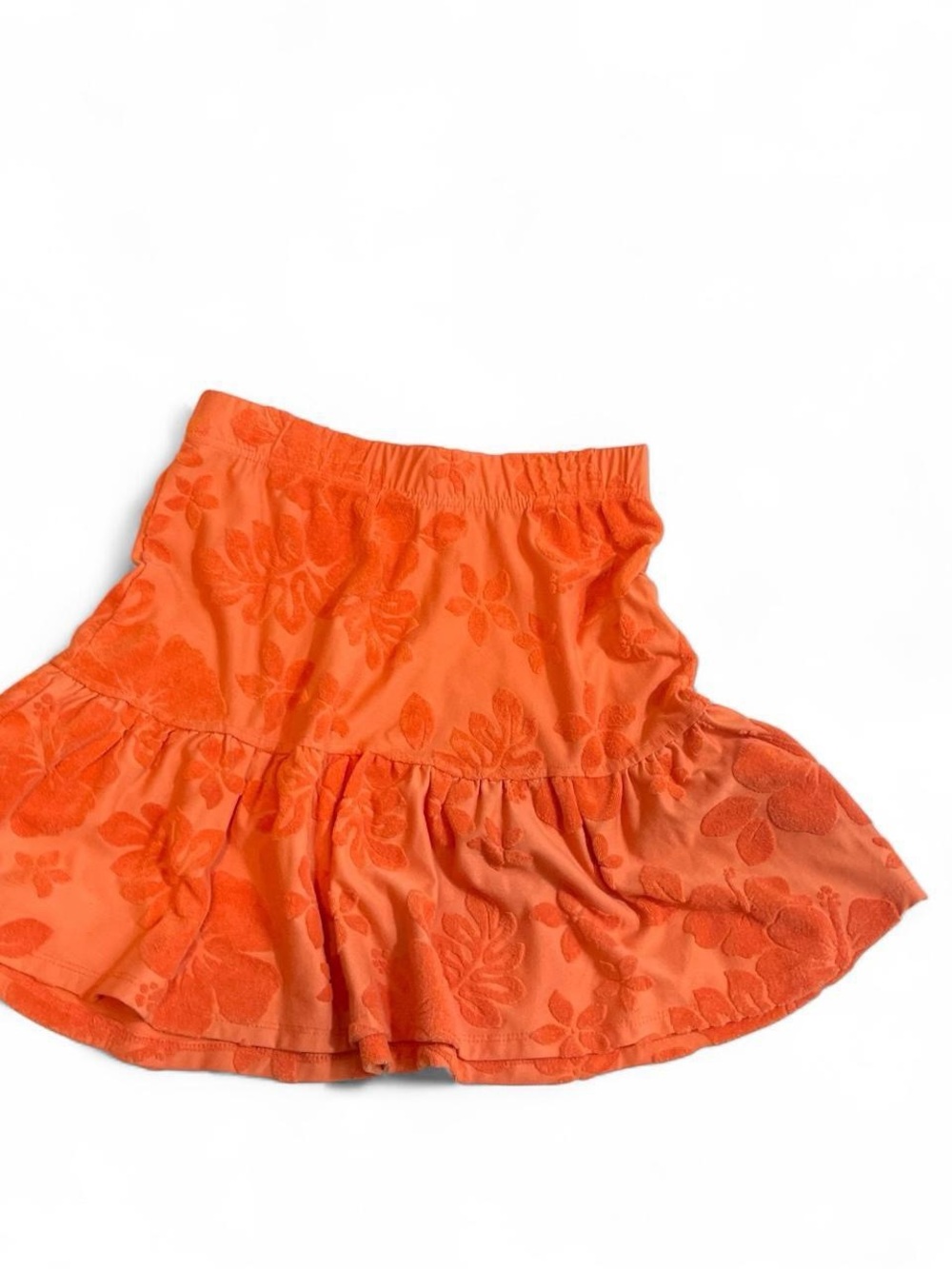 Tiered Orange Floral Skater Skirt with Elastic Waist